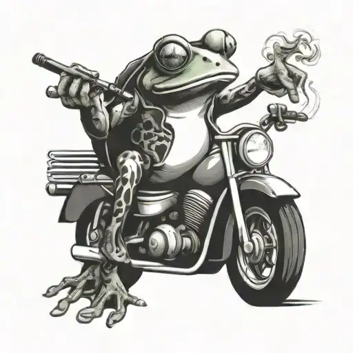 frog smoking and riding a motorcycle tattoo design idea