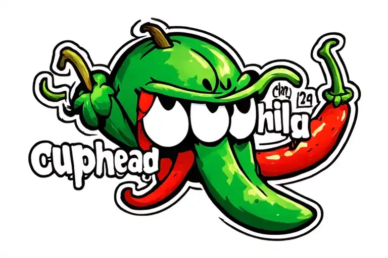 Cuphead style chili pepper tattoo design idea