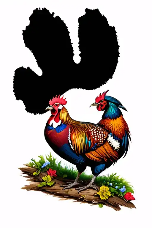 rooster pheasant with dog hunting scene inside a paw print tattoo design idea