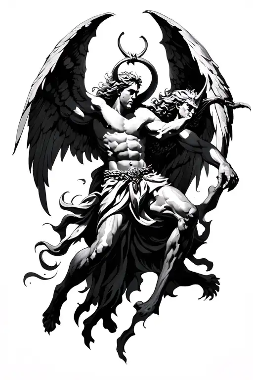 archangel michael fighting satan tattoo design idea