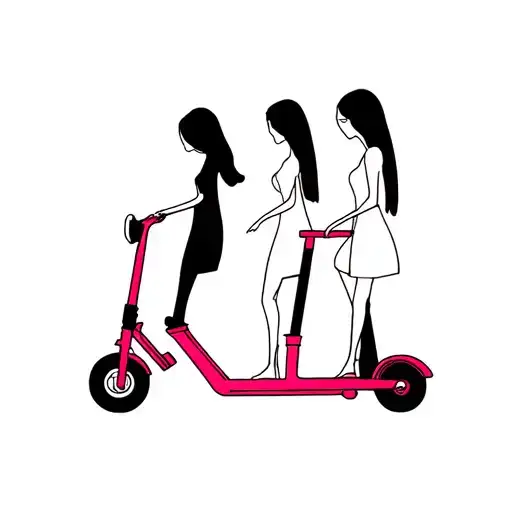 3 sisters on the same Push scooter tattoo design idea