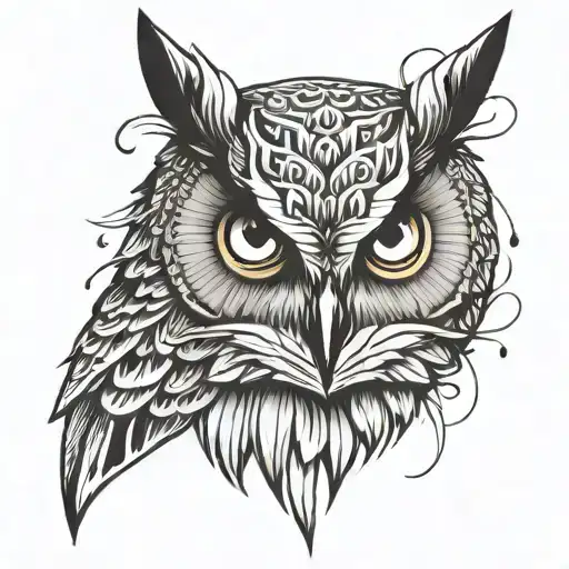 minimalist half owl head tattoo design idea