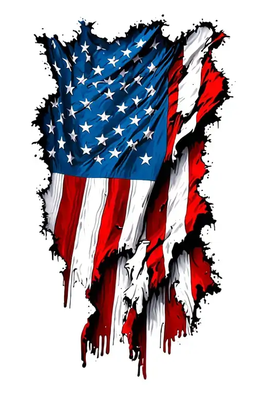 Tattered American flag under skin tattoo design idea