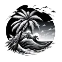 3 Palm Trees wave forming the shape tattoo design idea