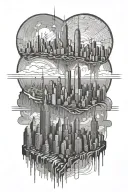 nyc skyline technology and binary coding symbol intertwined tattoo design idea