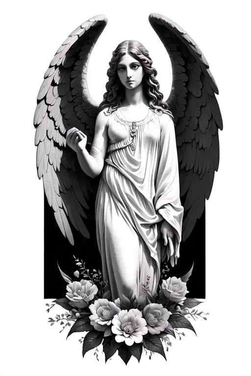 nature flower deep intricate mandala arch angel holding tattoo design idea