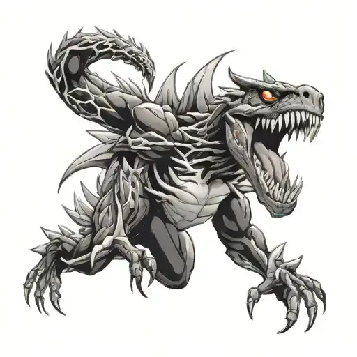 Venom who merged with the pokemon Rexillius/Tyrantrum tattoo design idea