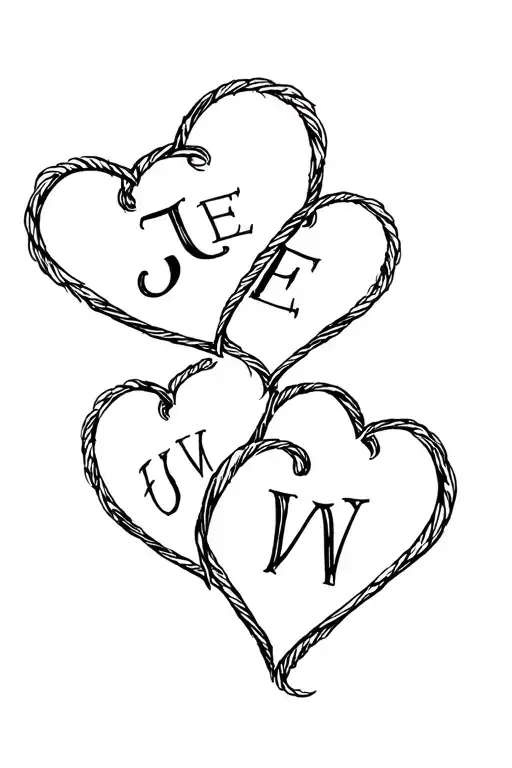 3 hearts connected with the initial J,E and W within each hearts lines (one for each heart) tattoo design idea