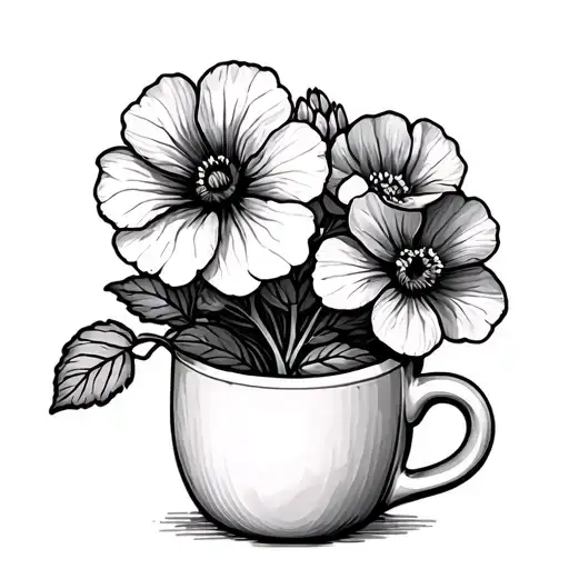 Geranium flowers in a coffee mug tattoo design idea