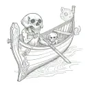 skull and pet dog on canoe tattoo design idea