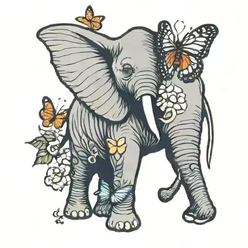 elephant and butterfly  tattoo design idea