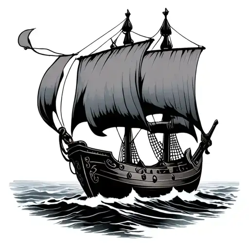 viking ship sailing tattoo design idea