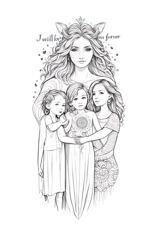 "I will love you forever " Leo mother and her two children Virgo and taurus tattoo design idea