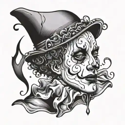 pierrot clown with tear drop on his cheek tattoo design idea