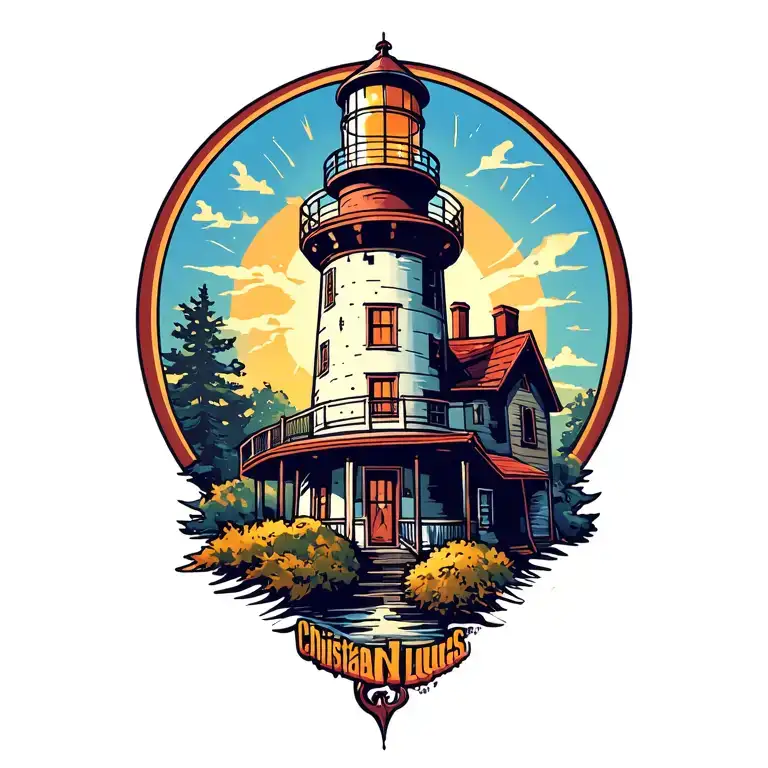 Christian light house tattoo design idea