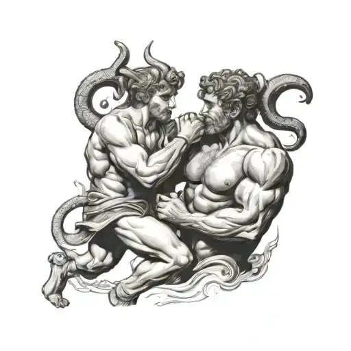 theseus holding minotaur head tattoo design idea