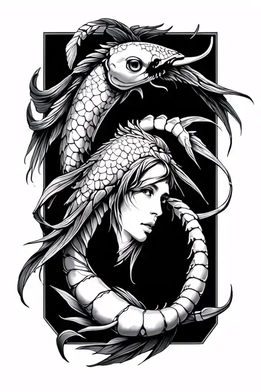 pisces libra and Scorpio combined together tattoo design idea