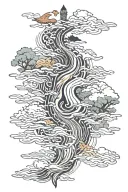 water flow diagram with mystical symbols tattoo design idea