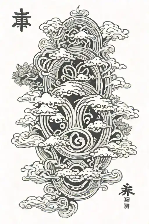 water flow diagram with mystical symbols tattoo design idea