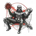 an alien with the body and head of Darth Vader and the right hand with a peace tattoo design idea