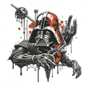 an alien with the body and head of Darth Vader and the right hand with a peace tattoo design idea