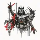 an alien with the body and head of Darth Vader and the right hand with a peace tattoo design idea