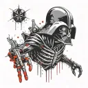 an alien with the body and head of Darth Vader and the right hand with a peace tattoo design idea