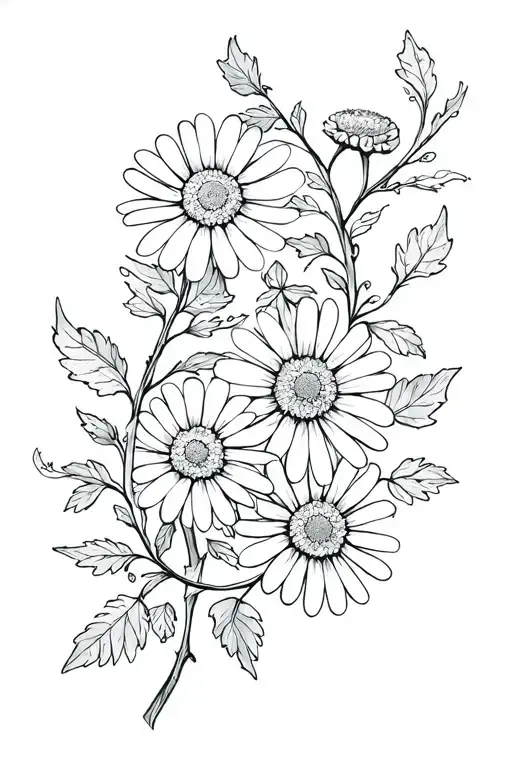 fine line chamomile and ivy vine tattoo design idea