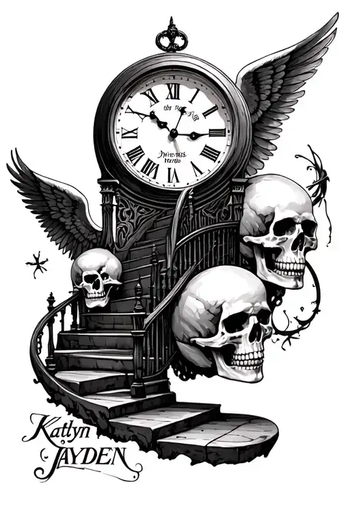 "Katelyn  Jayden" human skulls clocks stair way to heaven katelyn jayden  angels tattoo design idea