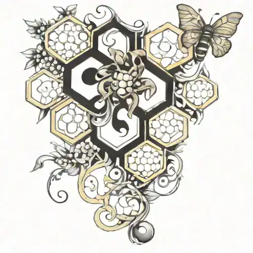 honeycomb and vine intertwined tattoo design idea