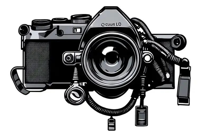 scuba diver and photography camera tattoo design idea