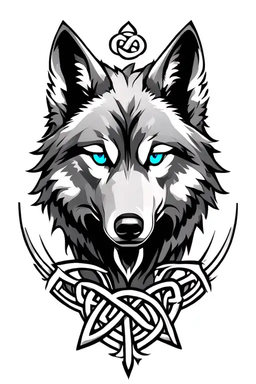 wolf with blue eyes on armor tattoo design featuring Celtic trinity knot  tattoo design idea