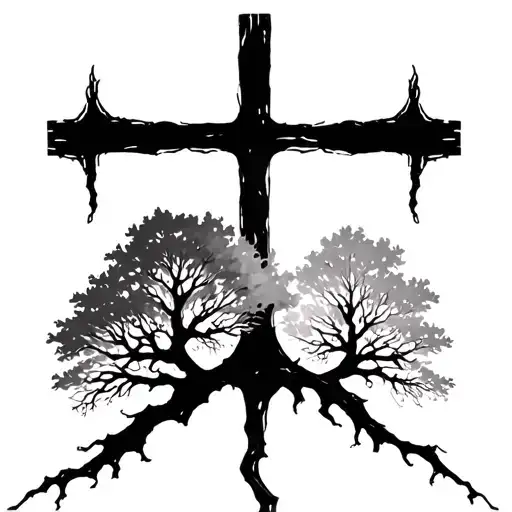 cross fading in to trees with a little egal in one of the trees  tattoo design idea