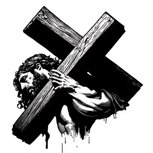 bible verse and Jesus Christ carrying a cross tattoo design idea