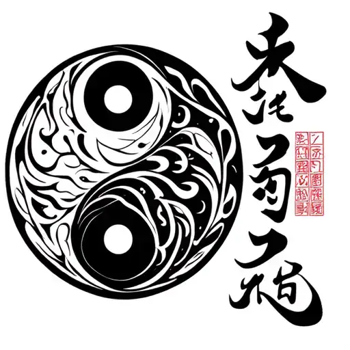 yin yang with kaizen kanji written tattoo design idea