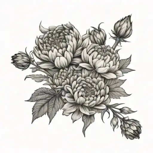Cosmos, Chrysanthemum, and carnation flower bouquet tattoo design idea