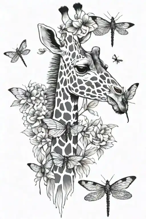 Giraffe and Dragonfly Its body tattoo design idea