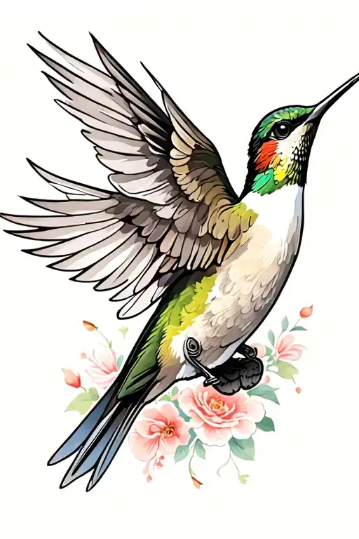 a hummingbird flying along side a dove flying tattoo design idea