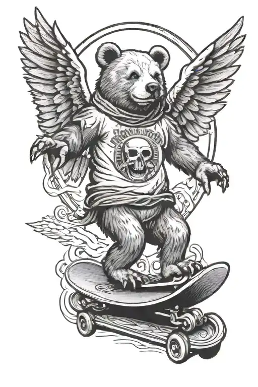 Grateful Dead bear on skateboard with wings and a halo tattoo design idea