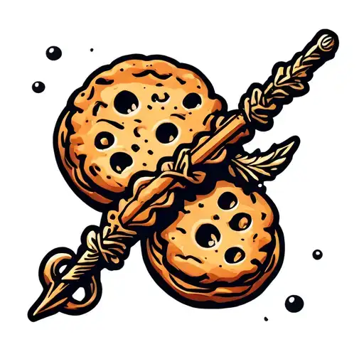 The elder wand with the cookie and the triple moons tattoo design idea