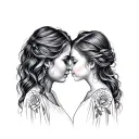 mother and daughter forehead kiss tattoo design idea