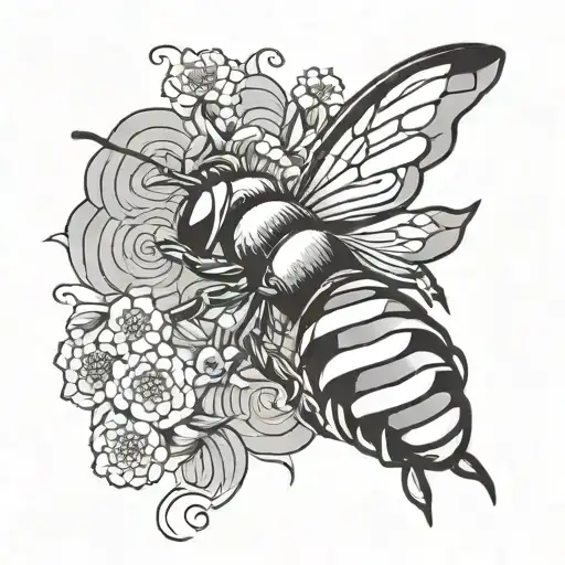 flying abstract Japanese Bee flying towards tattoo design idea