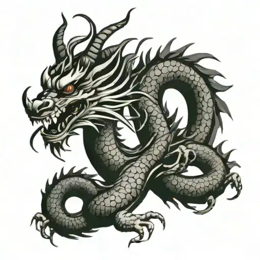Chinese dragon under a cross tattoo design idea