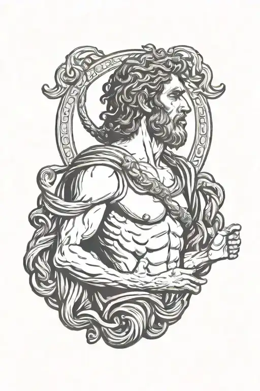 Odysseus holding Medusa head tattoo design idea