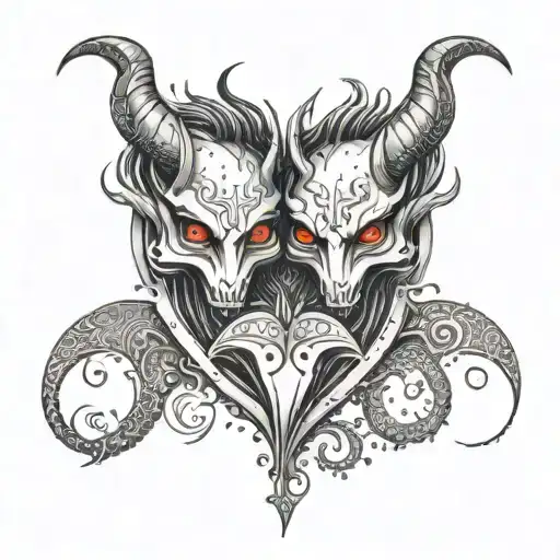 Matching devil heart tattoos for a couple, with the number 666 cleverly integrated into the design tattoo design idea