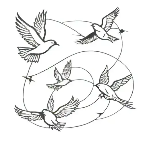 four birds flying opposite directions symbolizing difunctional family tattoo design idea