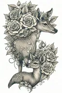 mom and baby deer with roses tattoo design idea