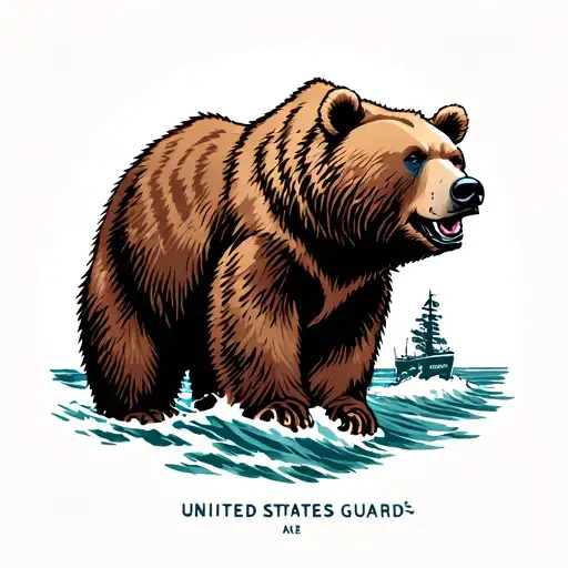 kodiak brown bear working with the United States Coast Guard aids to navigation tattoo design idea