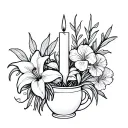 Birth Bouqet. February Minimalist outline design including candlesticks, lilies, iris and primrose. line art. outline tattoo design idea
