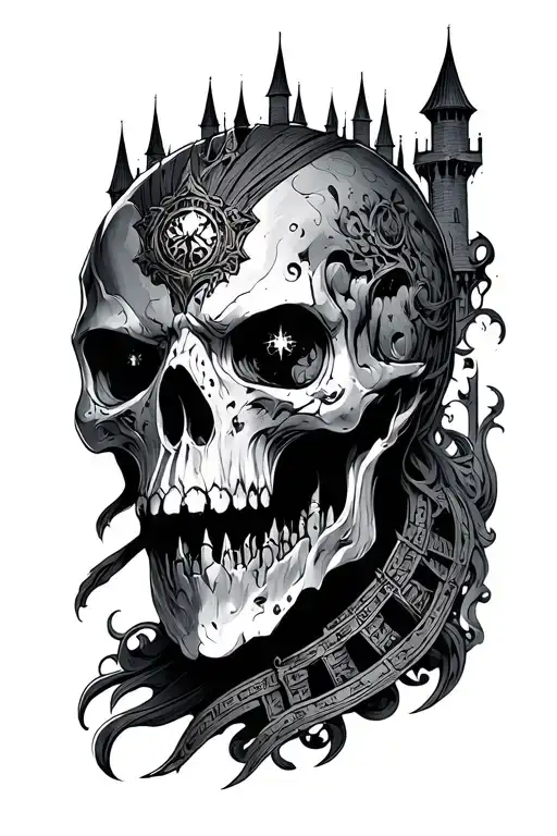 cyber sigilism dark castle tattoo design idea